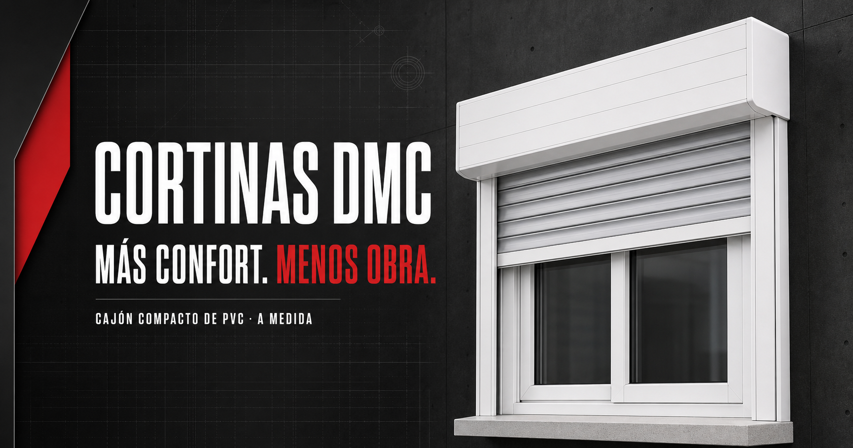 Persiana de aluminio con cajón compacto de PVC instalada sobre una ventana
